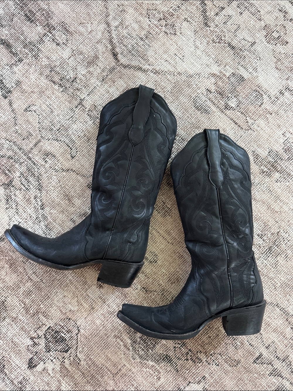 J.B. Dillon Black Embroidered Western Heeled Boots